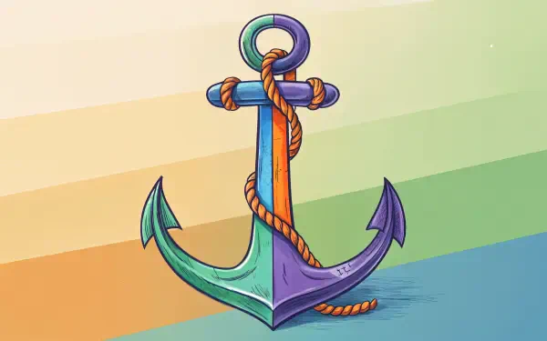 Colorful illustrated anchor with rope detail on a gradient background, rendered in vibrant hues for a 4K Ultra HD PC desktop wallpaper and background.