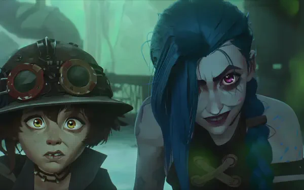 4K Ultra HD desktop wallpaper featuring Jinx and Isha from the TV show Arcane Season 2, set in the League of Legends universe.