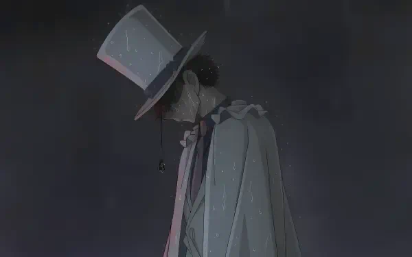 Anime-style 8K Ultra HD PC desktop wallpaper featuring a mysterious, shadowed character from Detective Conan wearing a top hat and cape against a dark background.