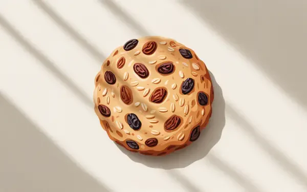 A detailed 4K Ultra HD PC desktop wallpaper featuring a single oatmeal raisin cookie with visible raisins casting soft shadows on a light surface.