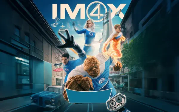 4K Ultra HD PC desktop wallpaper featuring The Fantastic Four: First Steps movie characters in action, with IMAX branding in the background.
