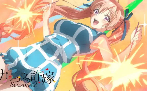 HD PC desktop wallpaper featuring Erika Amano from the anime A Couple of Cuckoos, showcasing her vibrant pose with fireworks in the background.