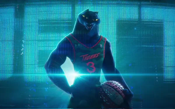 HD PC desktop wallpaper featuring a stylized anthropomorphic goat character in a basketball jersey from the movie Goat (2026).
