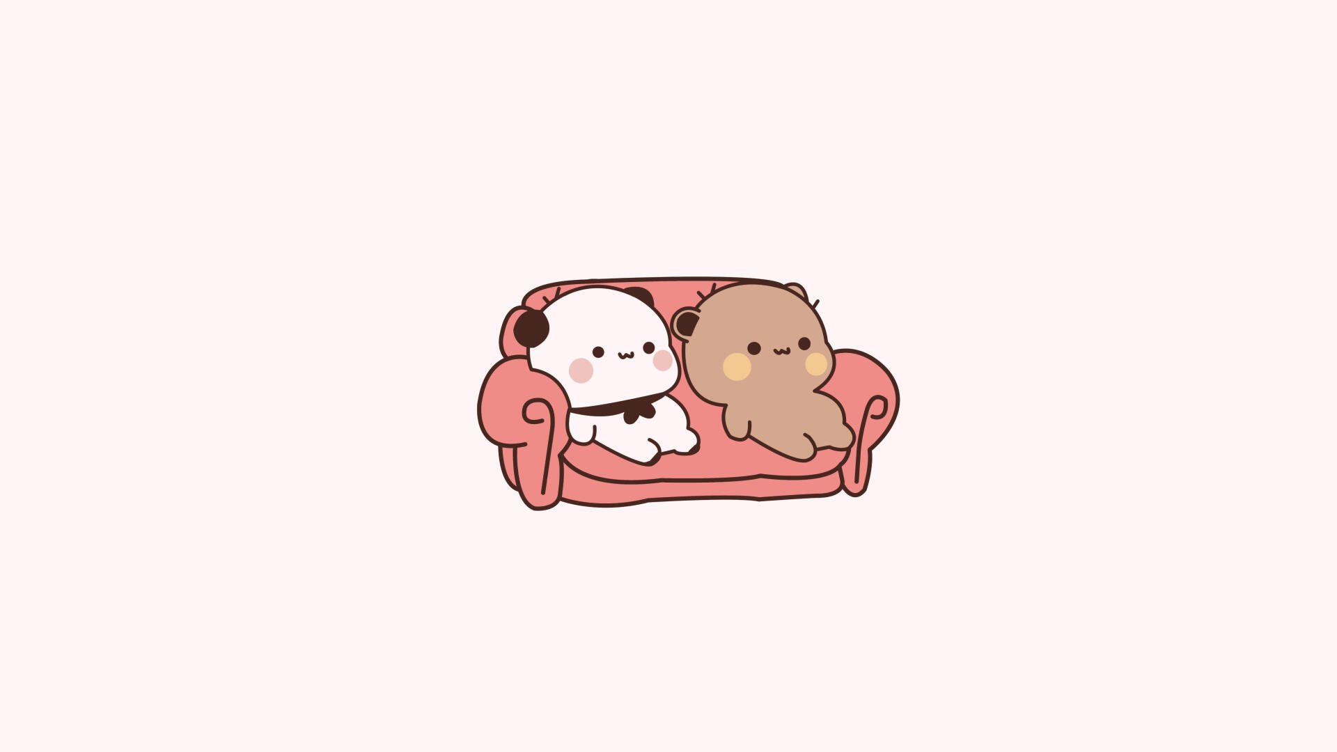 Milk bear and Mocha bear cuddling on a pink sofa — Milk and Mocha Bears 5K Ultra HD PC desktop wallpaper/background