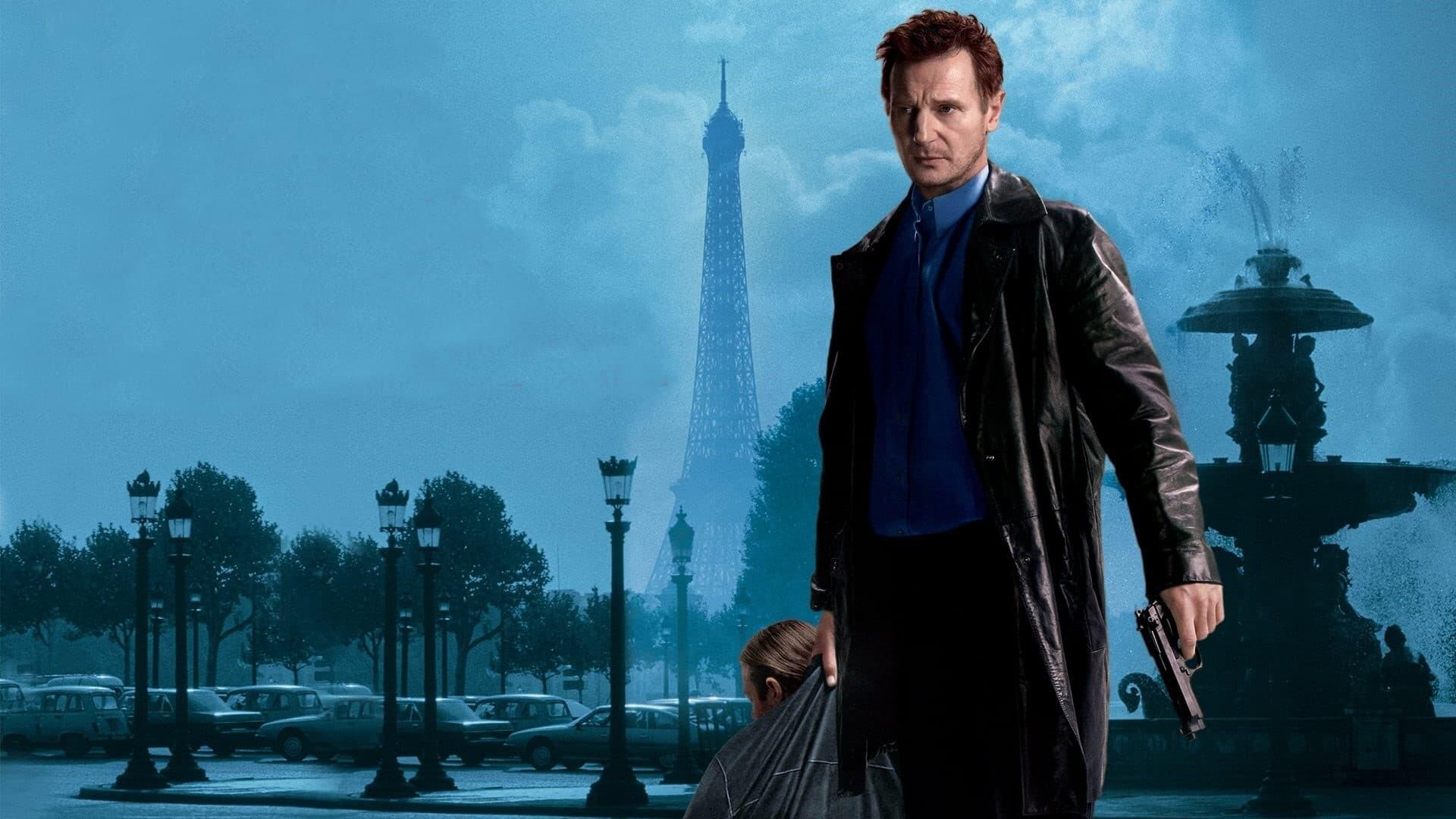HD PC desktop wallpaper background showing a lone trench-coated man holding a gun and duffel bag in foggy Paris with the Eiffel Tower looming, tagged taken.