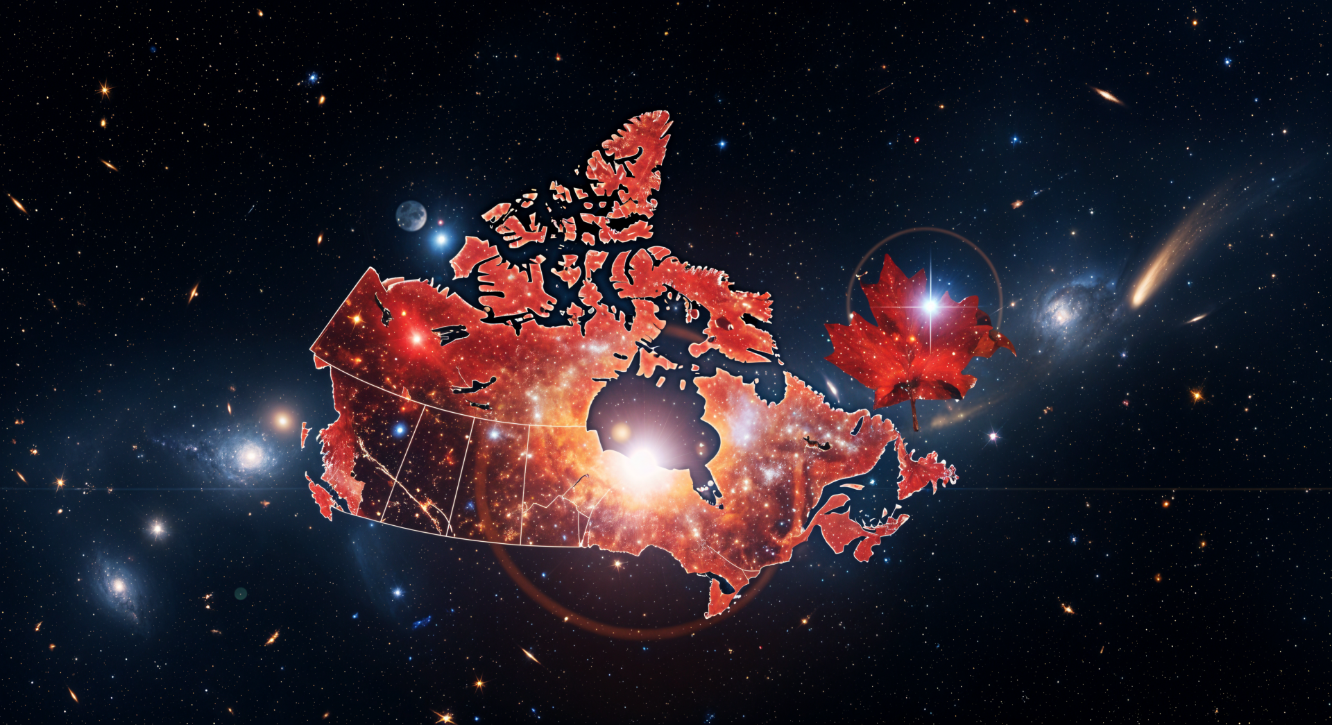 4K Ultra HD PC desktop wallpaper and background: a glowing red-orange map of Canada made of nebulae and stars set against a deep, star-filled space backdrop.