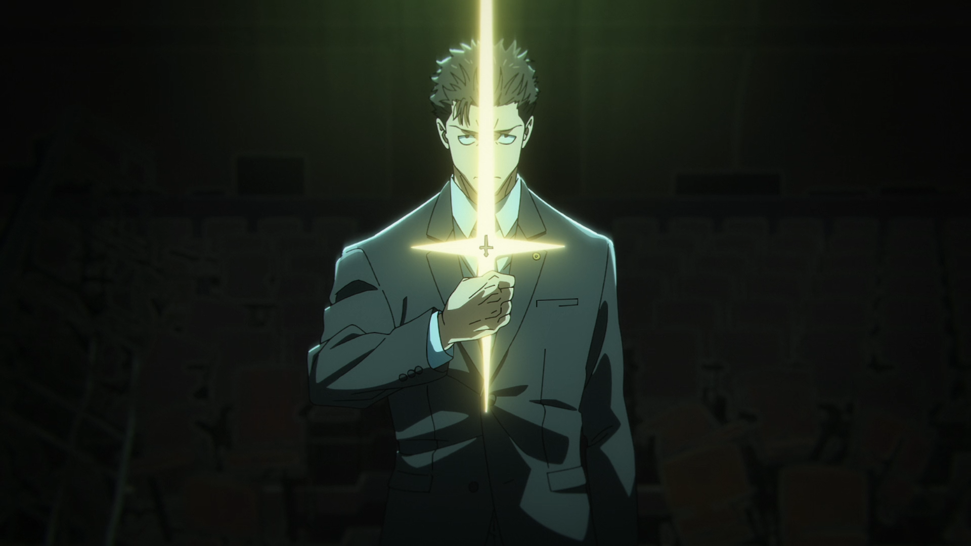 Anime: Jujutsu Kaisen — Hiromi Higuruma stands in shadow holding a vertical glowing sword; HD PC desktop wallpaper/background.