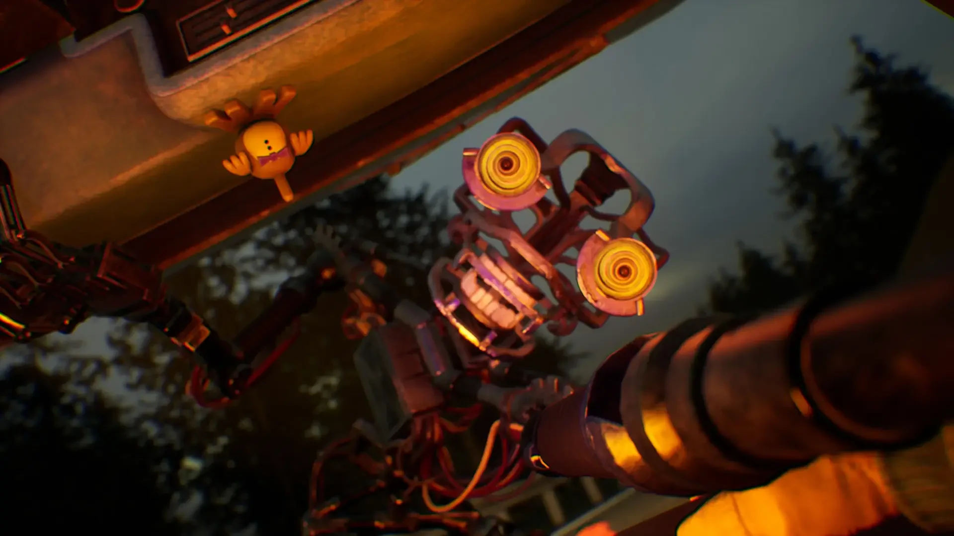 4K Ultra HD PC desktop wallpaper for Five Nights at Freddy's: Secret of the Mimic, Five Nights at Freddy's — rusted animatronic mimic lunging toward the viewer with glowing eyes in a dark forest.