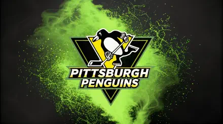 Pittsburgh Penguins logo against neon green smoke on a black field — 4K Ultra HD PC desktop wallpaper and background.