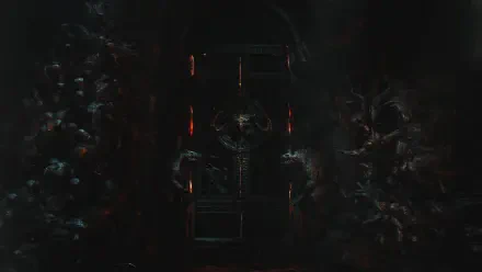 Diablo IV Gates of Hell 8K Ultra HD PC desktop wallpaper: a towering demonic gate framed by molten runes, shadowy figures and an infernal, hellish glow — video game art.