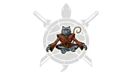 HD PC desktop wallpaper/background of Teenage Mutant Ninja Turtles (2003) showing Master Splinter meditating in front of a circular emblem with crossed blades on a white background.