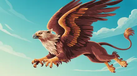Illustrated griffin soaring across a bright blue sky — vibrant 4K Ultra HD PC desktop wallpaper and background.