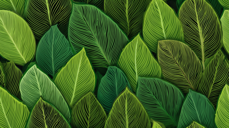{{ Artistic 4K Ultra HD PC desktop wallpaper: layered green leaf pattern with fine vein lines creating a rhythmic, textured botanical design. 