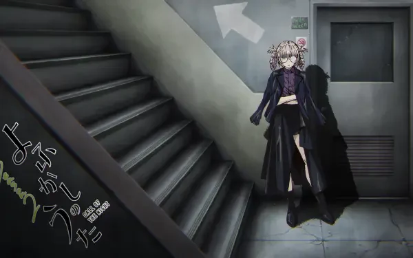 Anime HD PC desktop wallpaper and background: Nazuna Nanakusa from Call of the Night stands in a dim stairwell, moody lighting and gritty urban details.