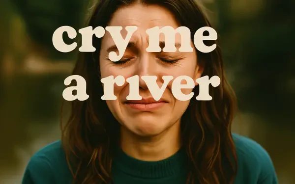 Woman crying close-up with overlaid phrase cry me a river — 4K Ultra HD PC desktop wallpaper and background.