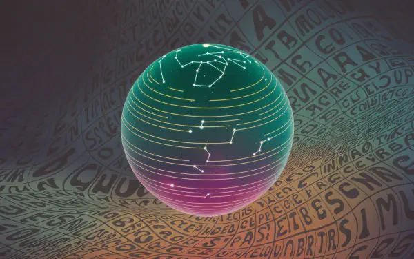 Glowing teal-to-magenta energy orb traced with constellation lines, hovering above a textured typographic plane — 4K Ultra HD PC desktop wallpaper and background.