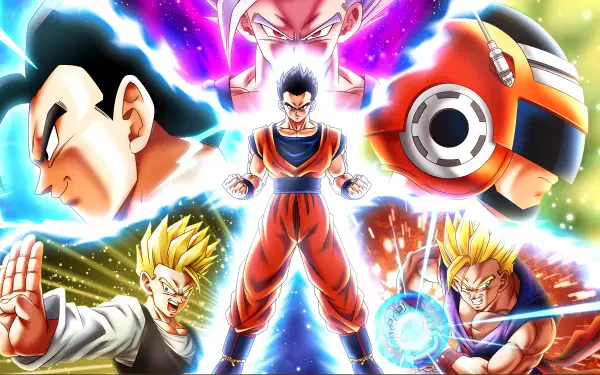 4K Ultra HD PC desktop wallpaper: Gohan (Beast) centered with Dragon Ball Z/Super characters, vibrant energy auras and explosive anime action.