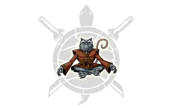 HD PC desktop wallpaper/background of Teenage Mutant Ninja Turtles (2003) showing Master Splinter meditating in front of a circular emblem with crossed blades on a white background.