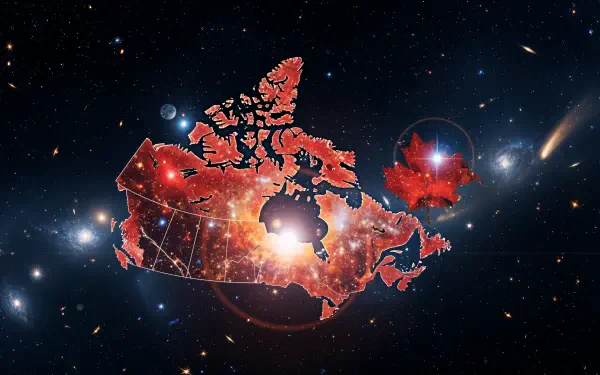 4K Ultra HD PC desktop wallpaper and background: a glowing red-orange map of Canada made of nebulae and stars set against a deep, star-filled space backdrop.