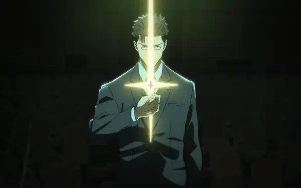 Anime: Jujutsu Kaisen — Hiromi Higuruma stands in shadow holding a vertical glowing sword; HD PC desktop wallpaper/background.