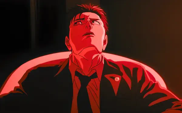 Hiromi Higuruma (Jujutsu Kaisen 3rd Season) — red-lit close-up of the protagonist staring upward. 4K Ultra HD PC desktop wallpaper/background.