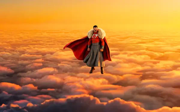  Invincible season 4 - Grand Regent Thragg Confronting Mark on Earth in the sunset above the clouds