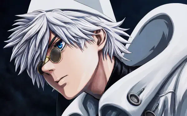 White-haired, glasses-wearing mage in a pointed hat from Witch Hat Atelier — anime fantasy magic portrait, high-detail 5K Ultra HD PC desktop wallpaper and background.