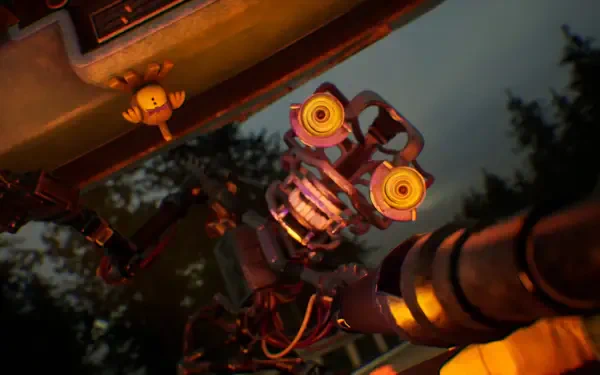 4K Ultra HD PC desktop wallpaper for Five Nights at Freddy's: Secret of the Mimic, Five Nights at Freddy's — rusted animatronic mimic lunging toward the viewer with glowing eyes in a dark forest.