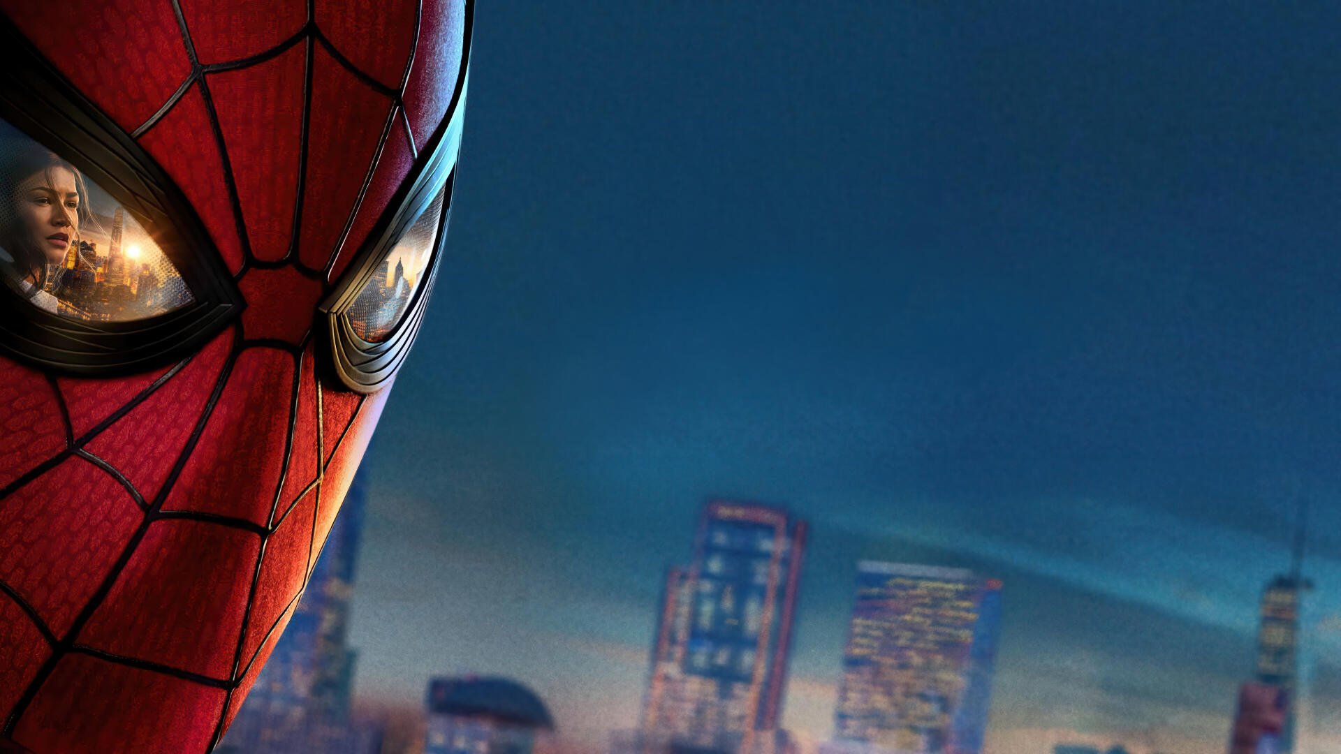 Close-up of Spider-Man mask against a dusk city skyline — Spider-Man: Brand New Day, Spider Man 4K Ultra HD PC Desktop Wallpaper and Background