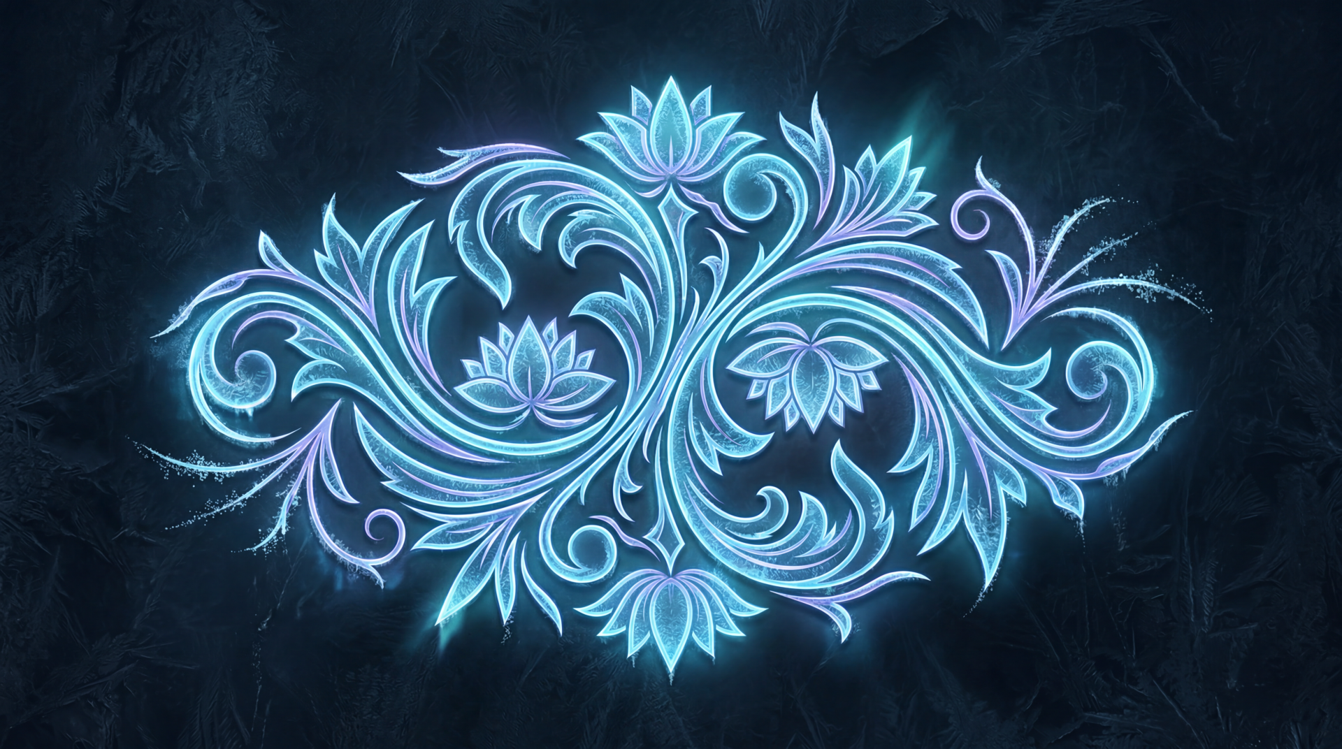 Glowing blue vector flourish with stylized lotus and swirling leaves on a dark textured backdrop — 5K Ultra HD PC desktop wallpaper and background.