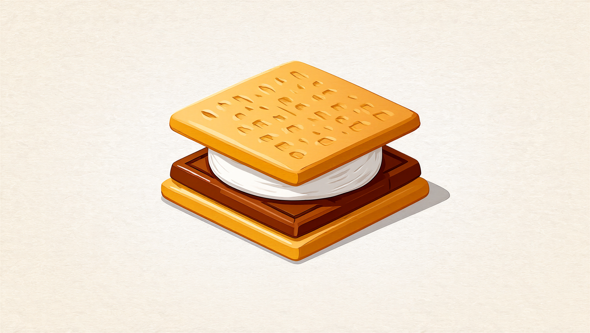 S'mores 5K Ultra HD PC desktop wallpaper and background: stylized golden graham crackers layered with melted chocolate and a fluffy marshmallow on a soft cream backdrop.