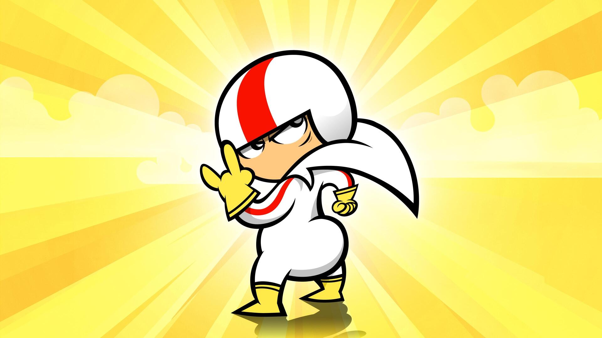 Kick Buttowski striking a confident pose against a yellow sunburst background — 4K Ultra HD PC desktop wallpaper/background.