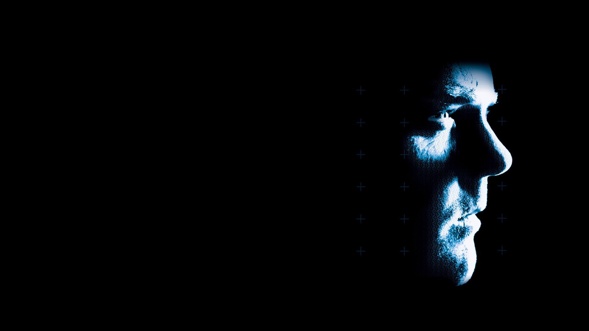 Tag 24 — 4K Ultra HD PC desktop wallpaper: moody blue-lit face in profile emerging from a black background, high-contrast cinematic portrait.