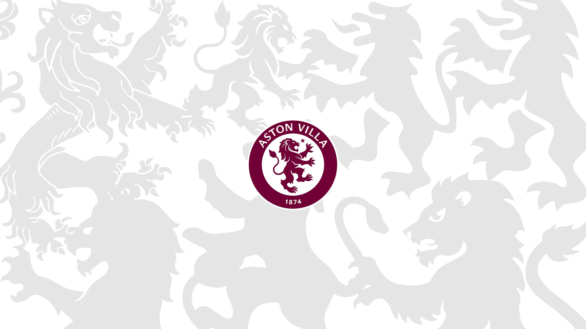 Aston Villa F.C. logo centered on a white field with subtle oversized lion silhouettes — 2K Quad HD PC desktop wallpaper/background