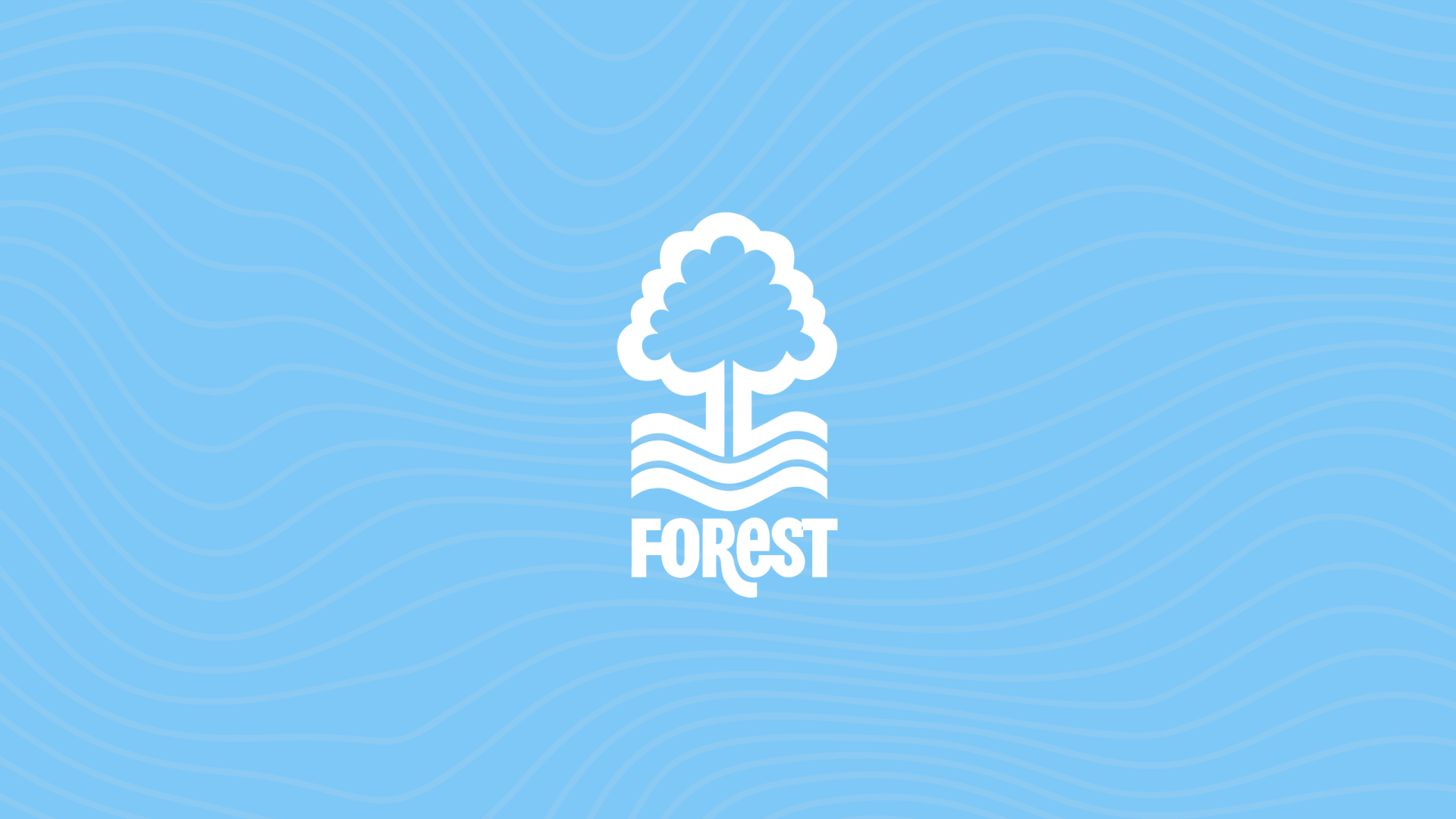 Nottingham Forest F.C. white tree-and-river logo centered on a pale blue 2K Quad HD PC desktop wallpaper background.
