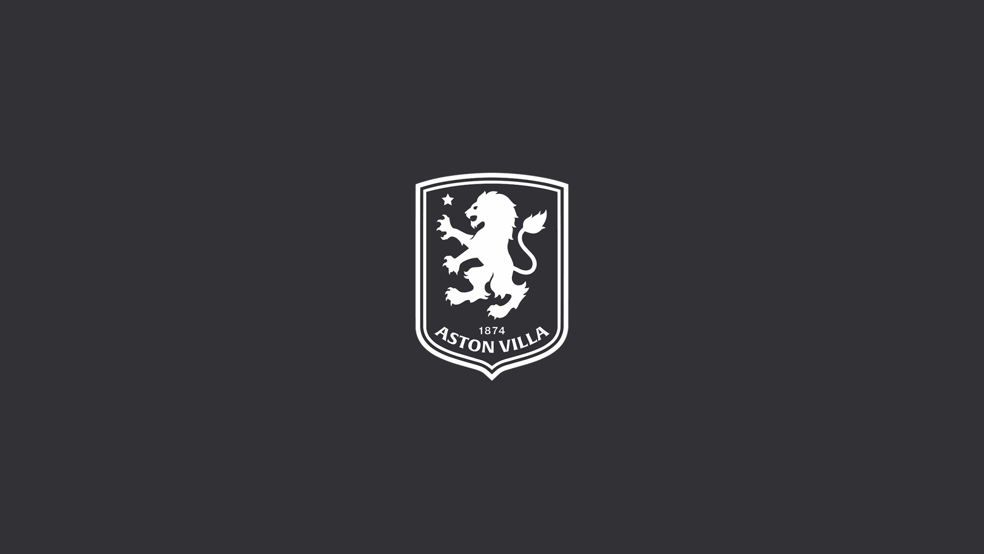 2K Quad HD PC desktop wallpaper with a charcoal background and centered white Aston Villa F.C. crest logo featuring a rampant lion.