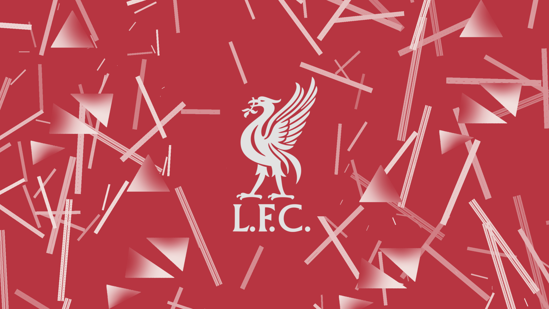 Liverpool F.C. white Liverbird emblem centered on red abstract geometric shards — 2K Quad HD PC desktop wallpaper and background.
