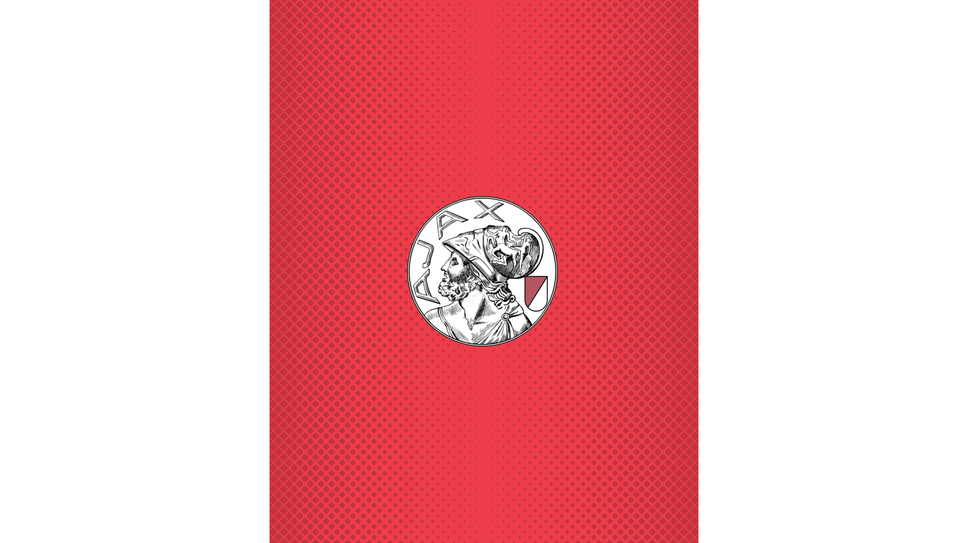 Red 2K Quad HD PC desktop wallpaper with a central circular Ajax Amsterdam logo set on a subtle dotted background.