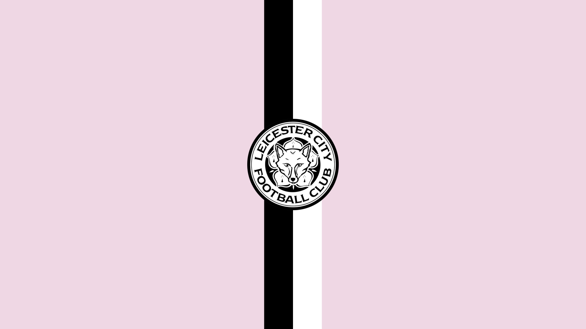 2K Quad HD PC desktop wallpaper: Leicester City F.C. circular logo centered on a pale pink background with a central black and white vertical stripe.