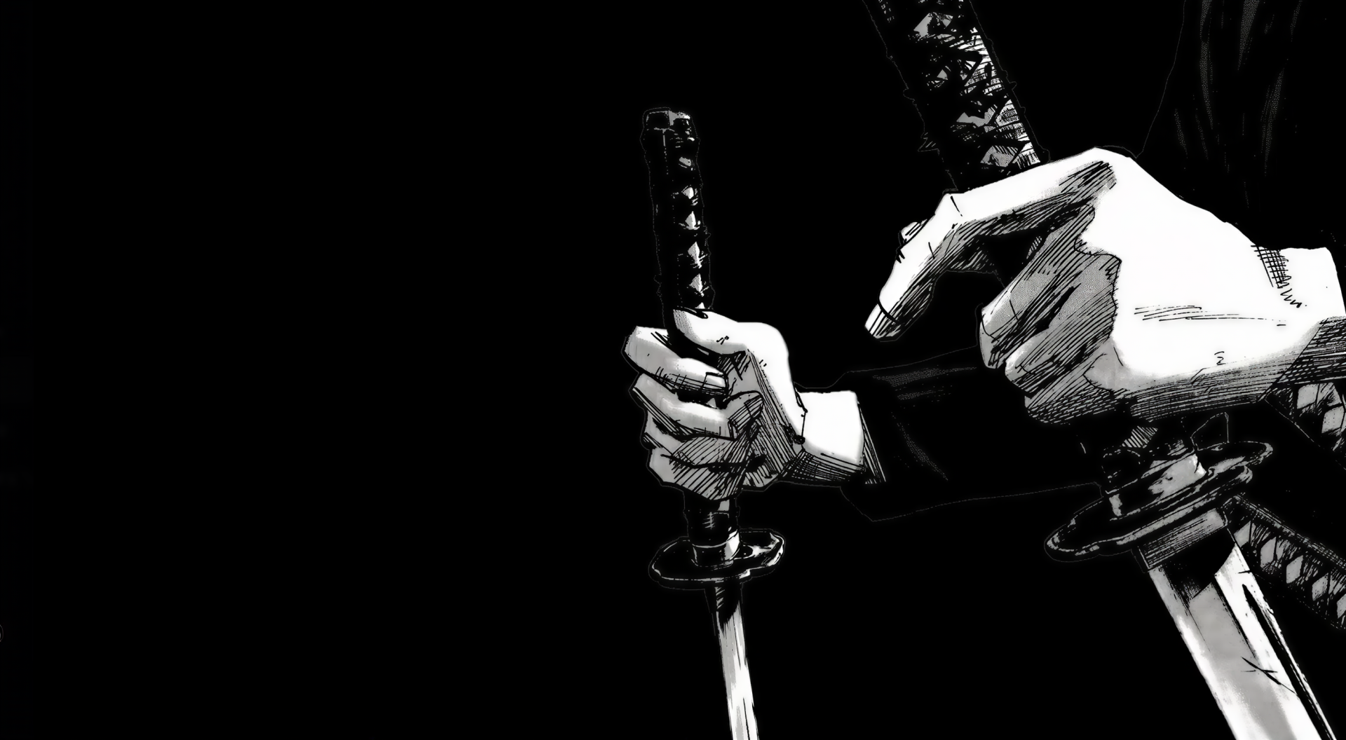 Black-and-white Vagabond manga wallpaper showing a samurai gripping a sword, a cool 2K Quad HD desktop background.