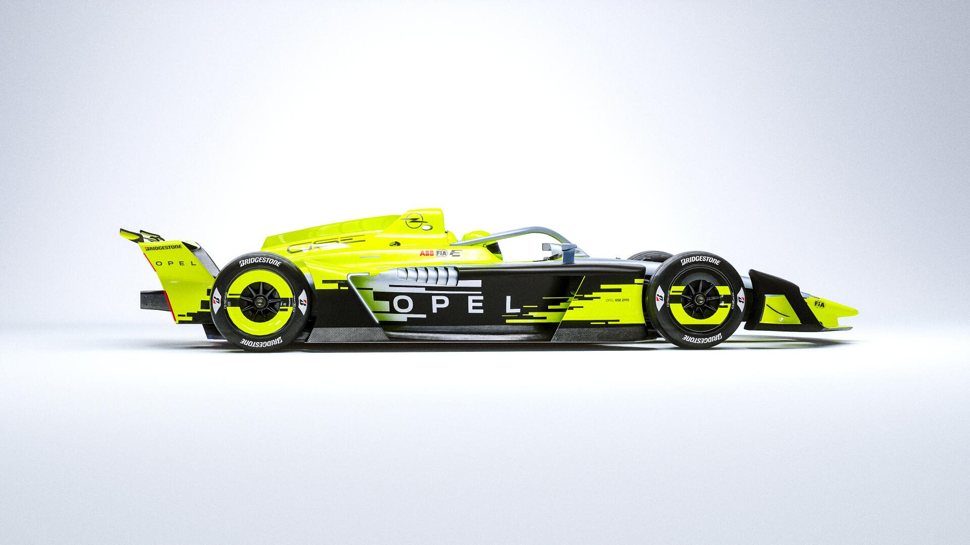 Opel GSE 27FE F1 race car in neon yellow and black, featured in a crisp 4K Ultra HD PC desktop wallpaper.