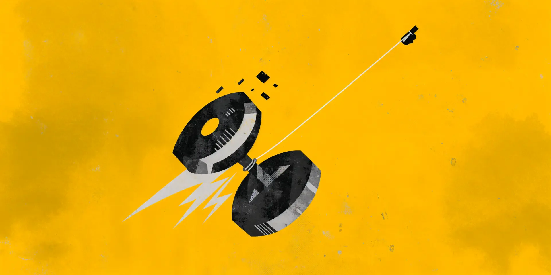 YoYo satellite spacecraft in orbit against a vivid yellow space backdrop, 4K Ultra HD desktop wallpaper.