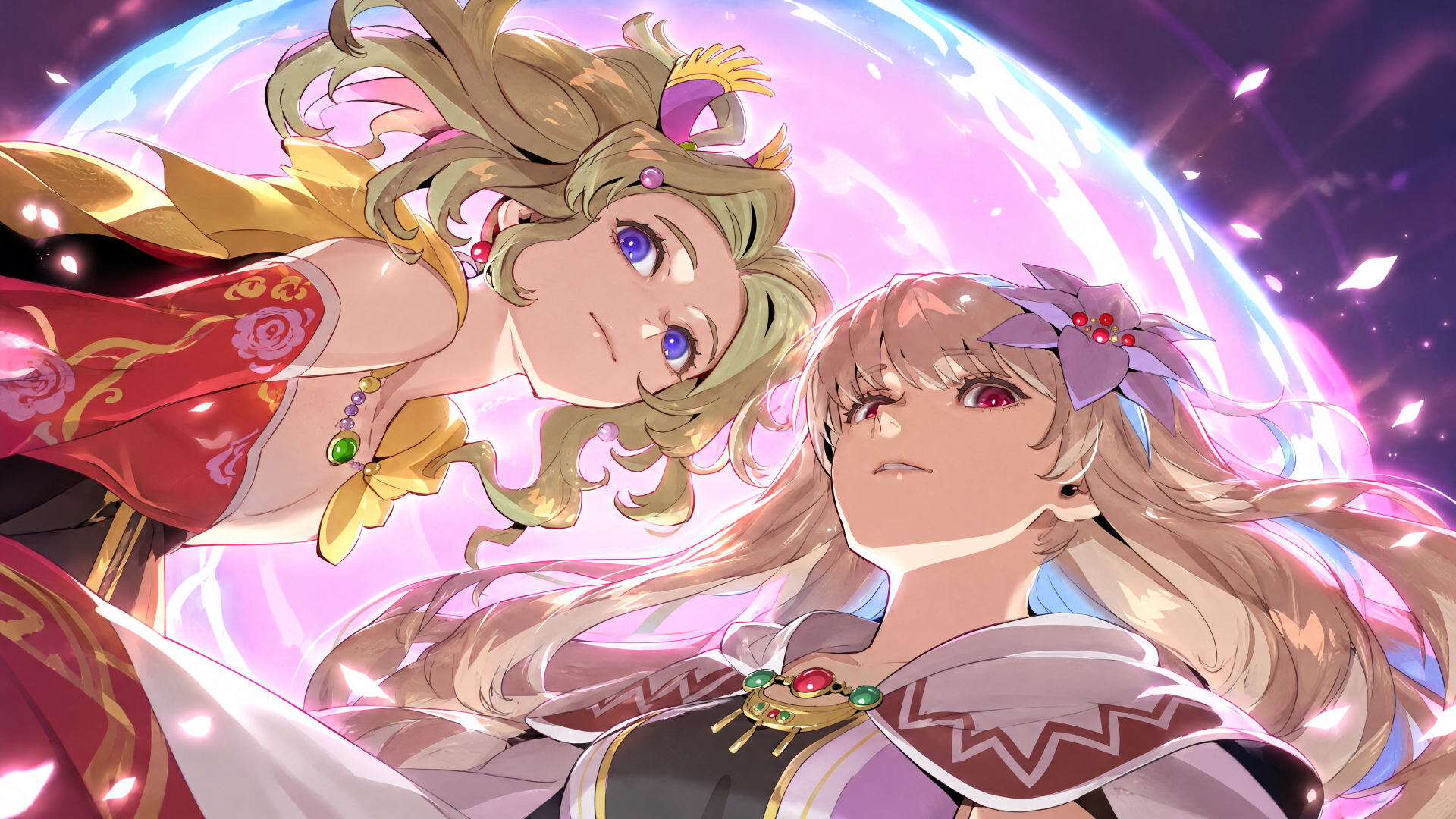 Final Fantasy Resonance 4K Ultra HD PC desktop wallpaper featuring Terra Branford and another anime girl against a glowing cosmic backdrop.