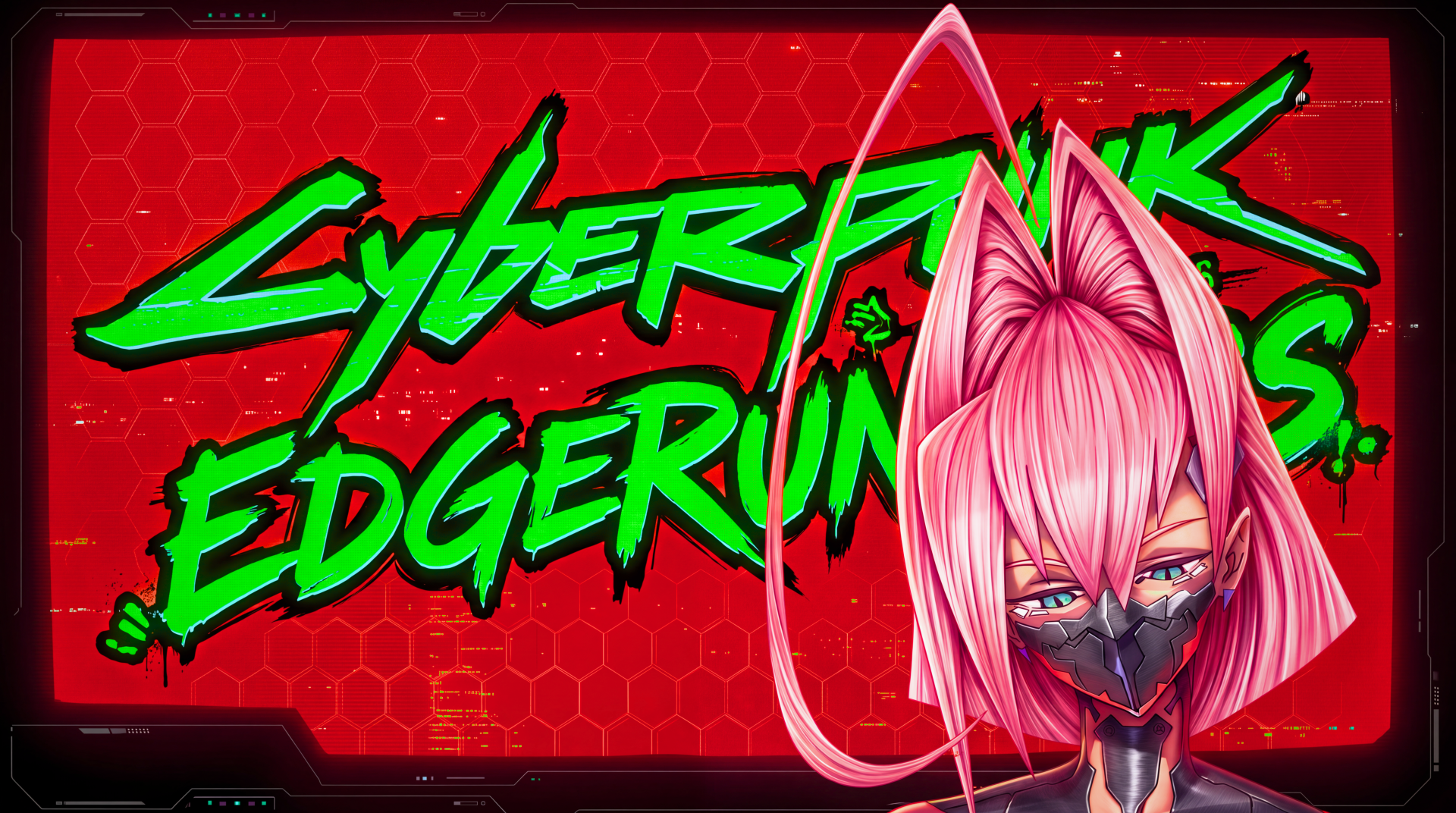 Cyberpunk: Edgerunners 5K desktop wallpaper featuring pink-haired anime girl Talia Yang against a red neon logo background.