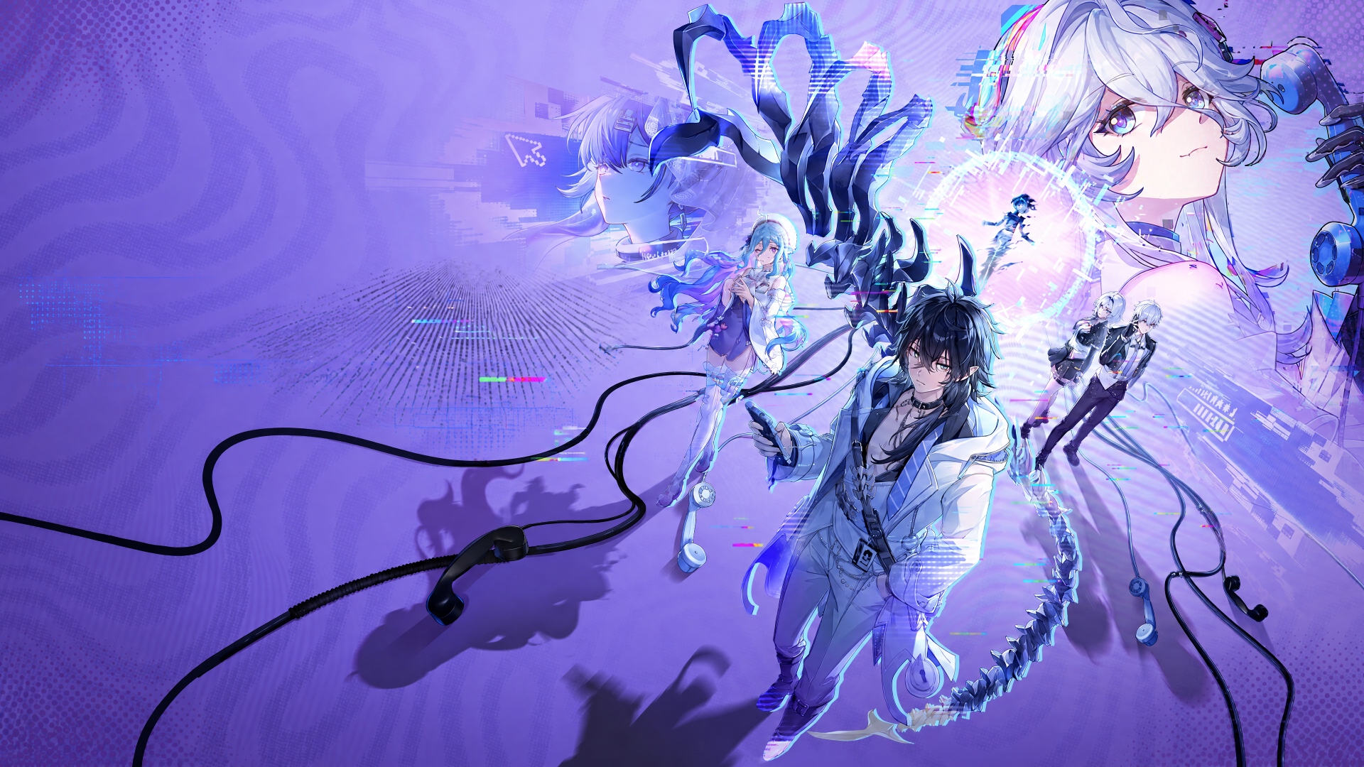 Neverness to Everness anime characters in a vibrant purple 4K Ultra HD PC desktop wallpaper and background.