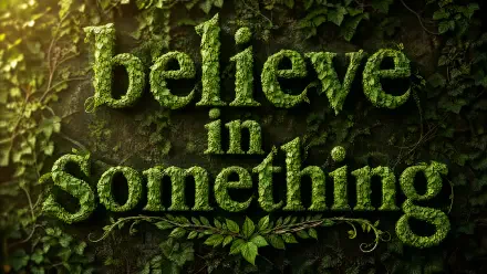 4K Ultra HD PC desktop wallpaper and background: believe in something spelled in mossy, leafy letters on an ivy-covered wall bathed in warm sunlight.
