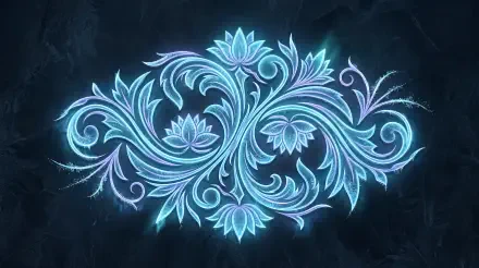 Glowing blue vector flourish with stylized lotus and swirling leaves on a dark textured backdrop — 5K Ultra HD PC desktop wallpaper and background.