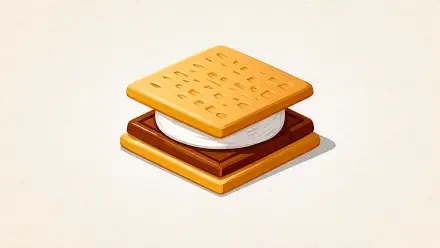S'mores 5K Ultra HD PC desktop wallpaper and background: stylized golden graham crackers layered with melted chocolate and a fluffy marshmallow on a soft cream backdrop.