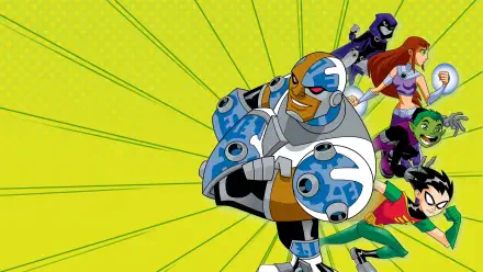 Teen Titans 4K Ultra HD PC desktop wallpaper: Cyborg leading Raven, Starfire, Beast Boy and Robin bursting outward on a bright green radial background.