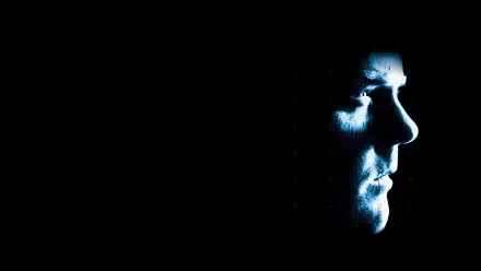 Tag 24 — 4K Ultra HD PC desktop wallpaper: moody blue-lit face in profile emerging from a black background, high-contrast cinematic portrait.